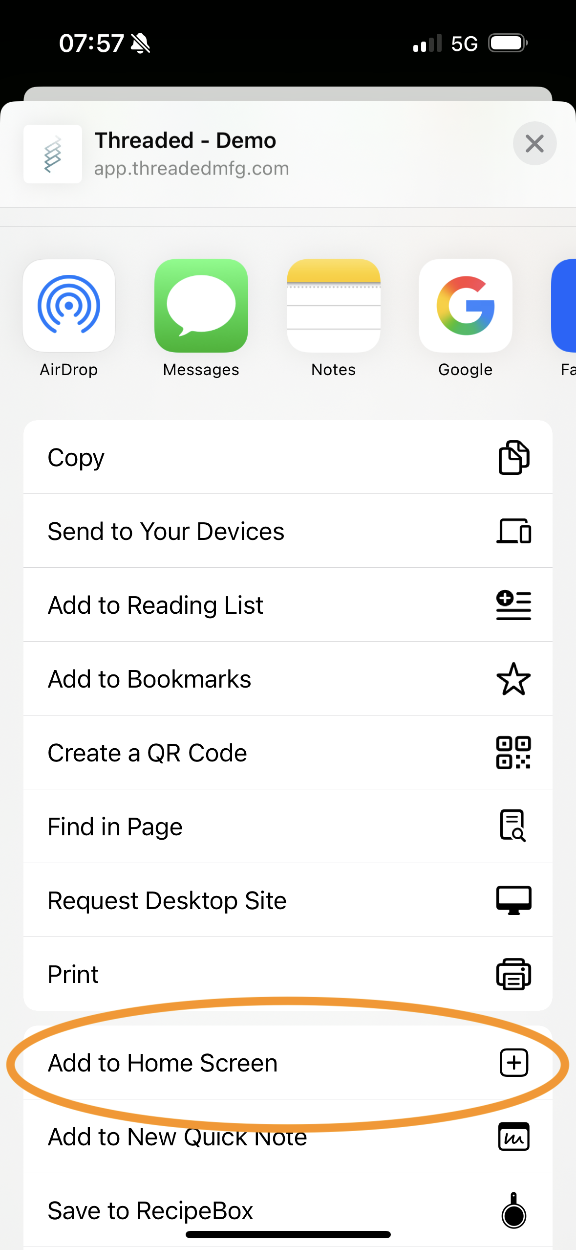 iOS - tap add to home screen