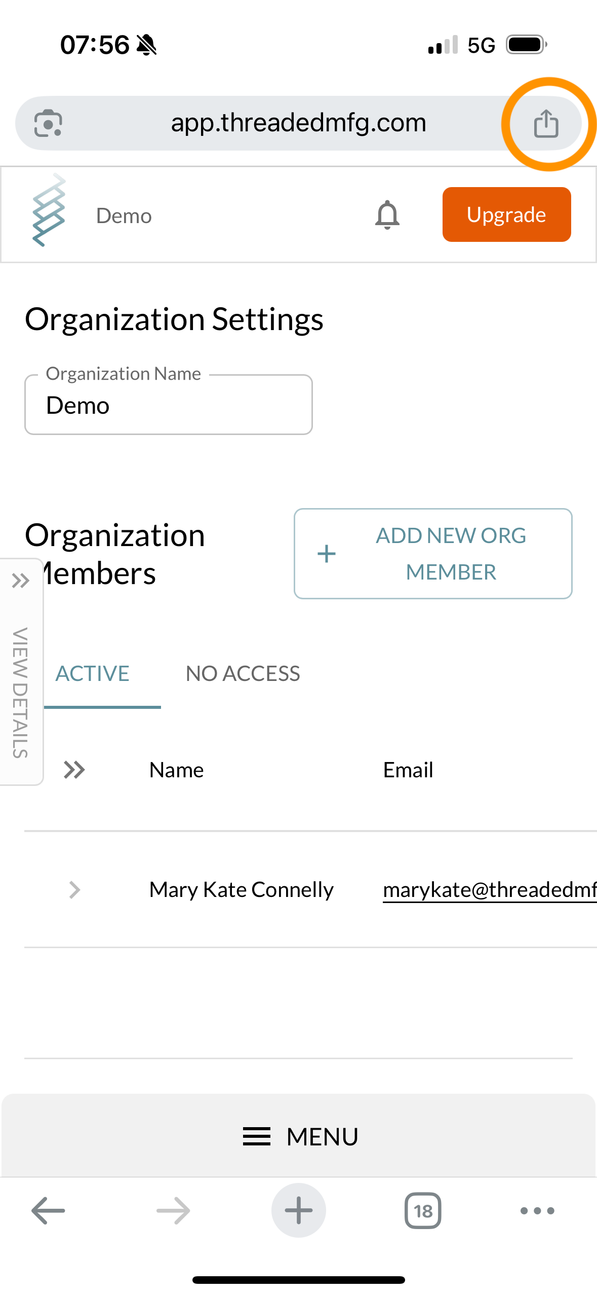 iOS - tap share icon